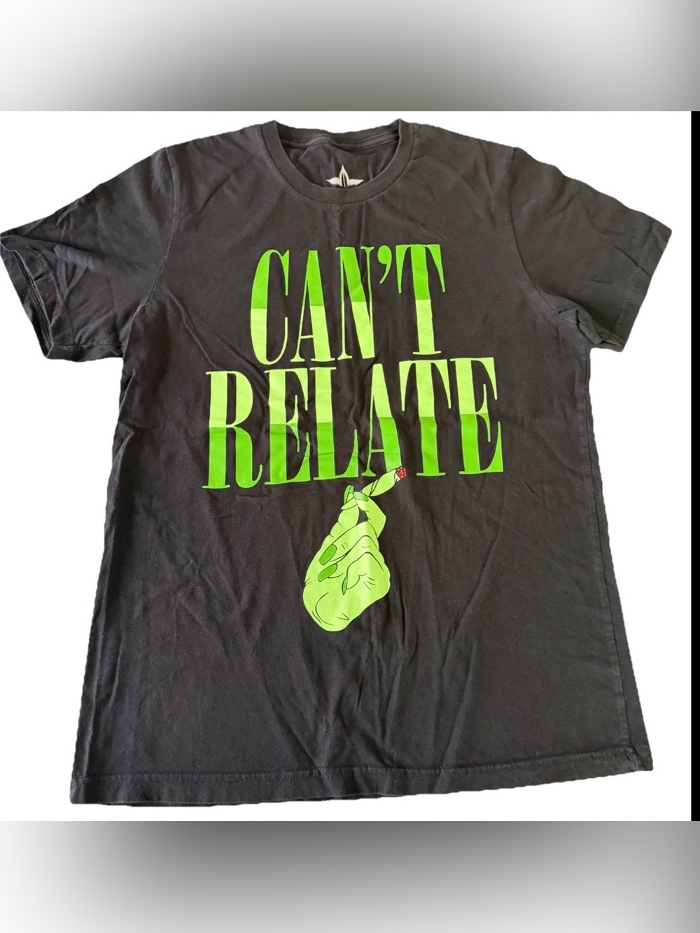 CAN'T RELATE Black T-Shirt with Neon Green Graphic
